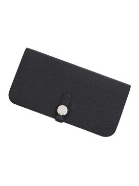 Hermes Wallet Dogon Long Black Silver Taurillon Clemence